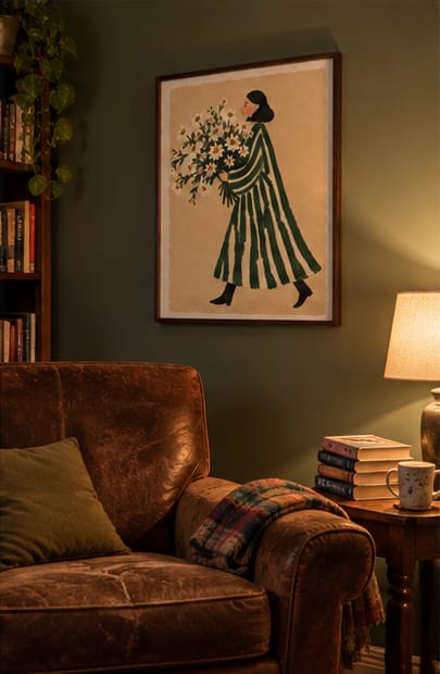 Customer photo review of Woman with Daisy Bouquet Canvas Wall Art