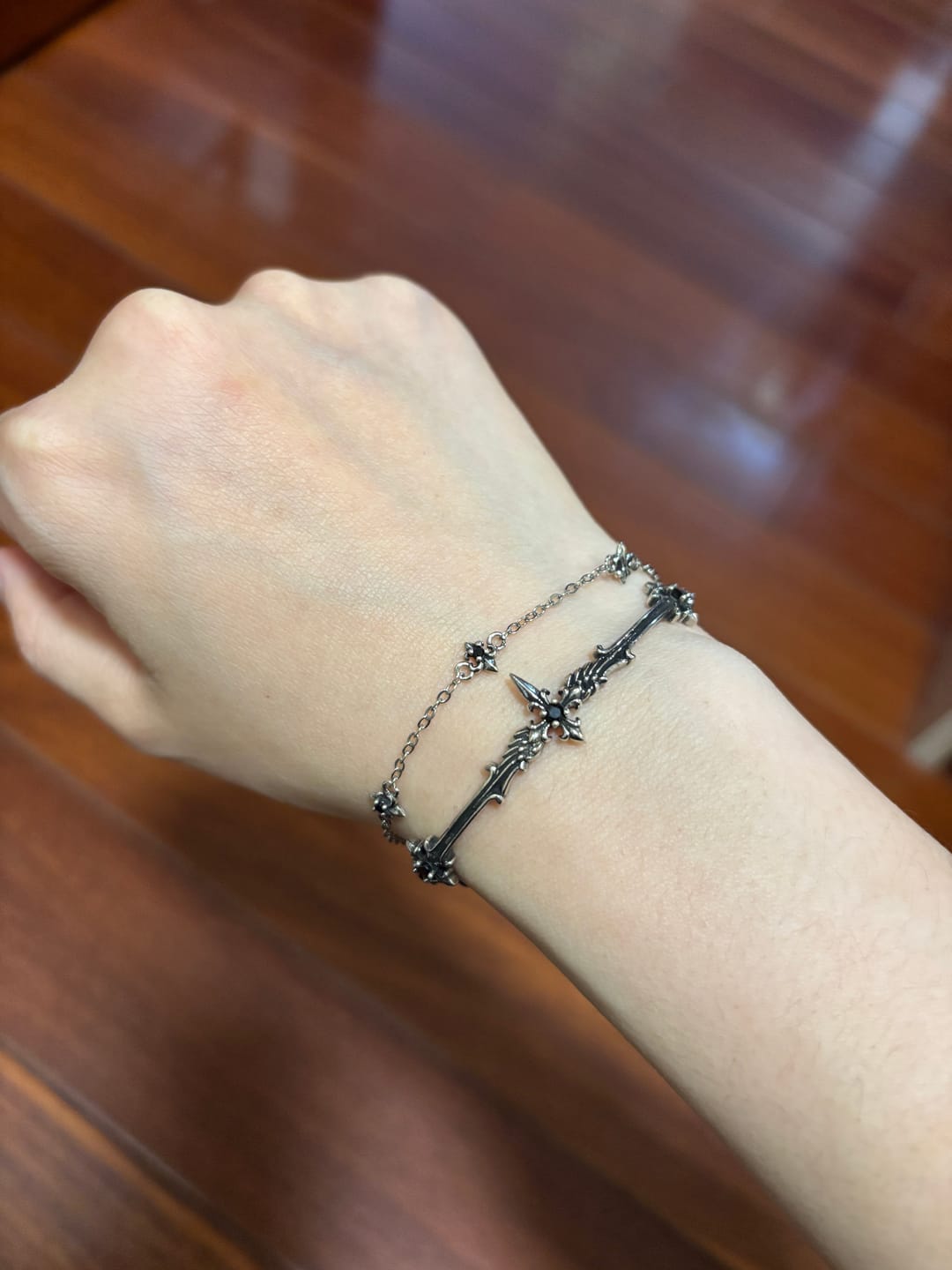 Customer photo review of "FALLEN ANGEL" Antiqued Silver Plated Vintage Fallen Angel Bangle, Statement Bracelet