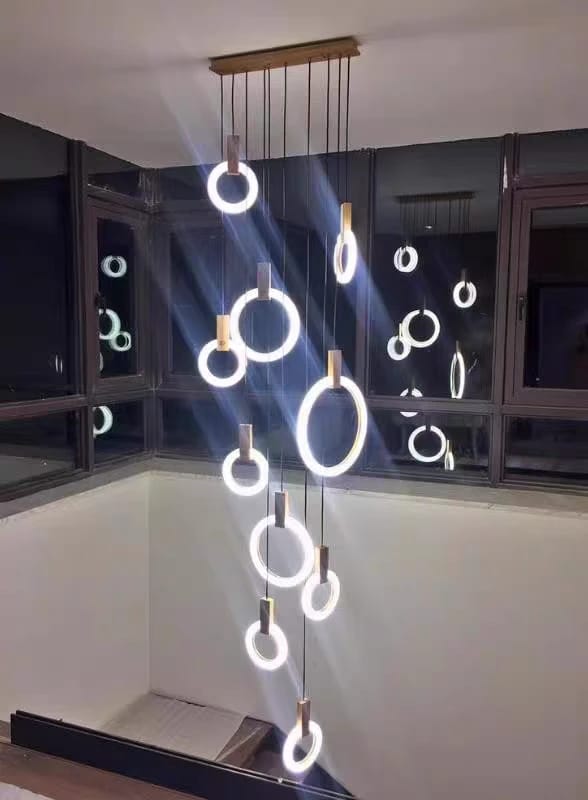 Customer photo review of Gold Chandelier, Hanging Acrylic Rings with Wood, 1.6–4 m Drop