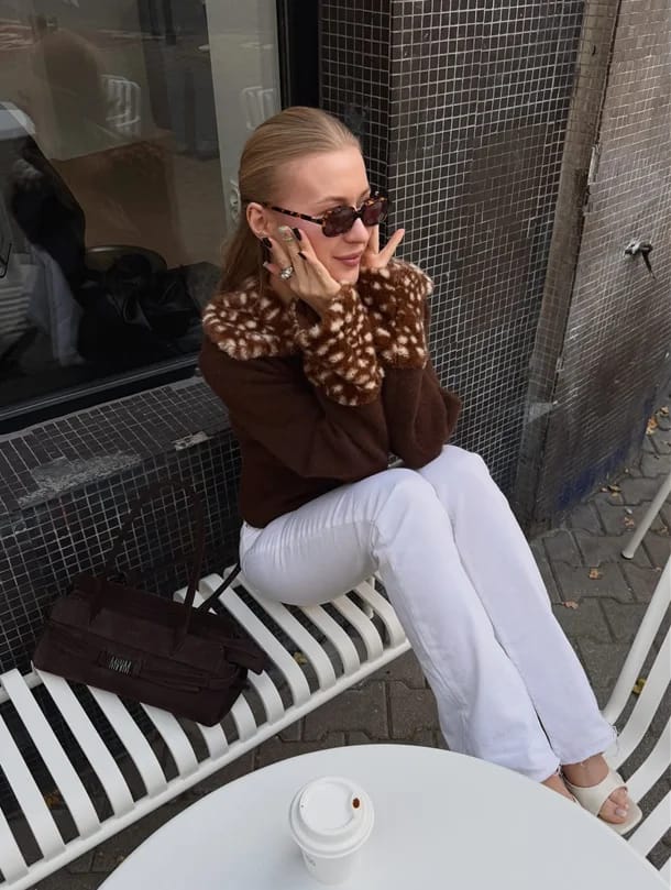 Customer photo review of Emilia Faux Fur Trim Knit Cardigan