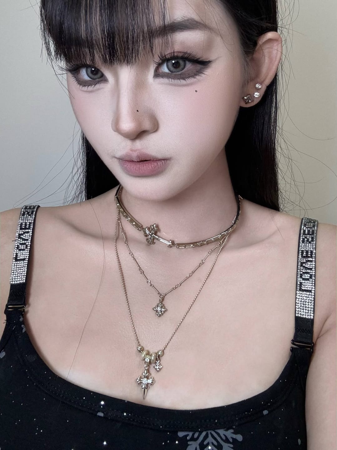 Customer photo review of "Bastet" 14K Gold Plated Iris Cross Pendant Necklace, Floral Statement Jewelry