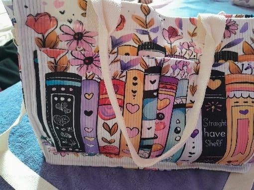 Customer photo review of Booked & Blooming Tote Bag
