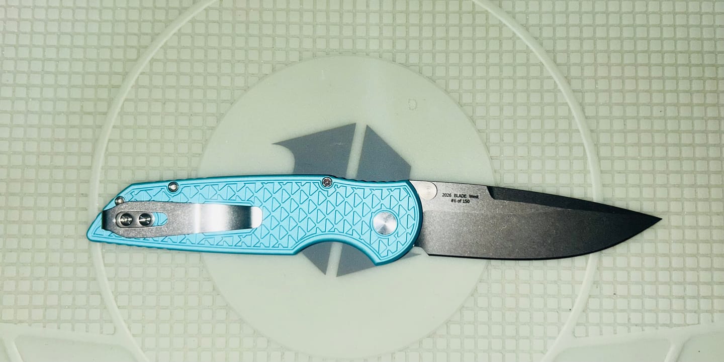 Customer photo review of Pro-Tech TR-3 Integrity Manual, Blade Show West 2026 Exclusive, 3.5" Stonewash MagnaCut, Relic Textured T. Blue - Made in USA (BSW26.INT.1)