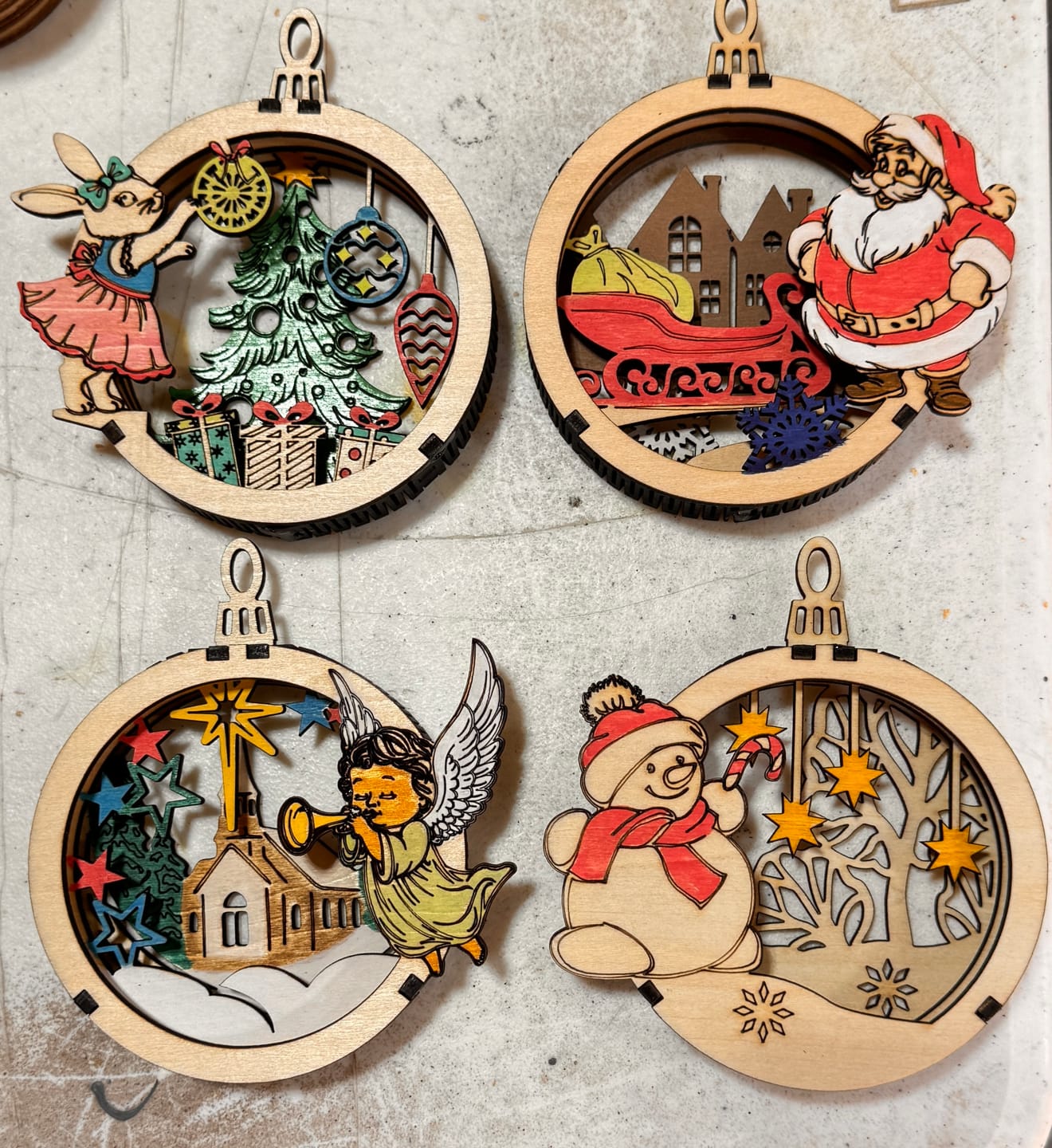Customer photo review of 6 Flexible Christmas Characters Ornaments Laser Cut SVG