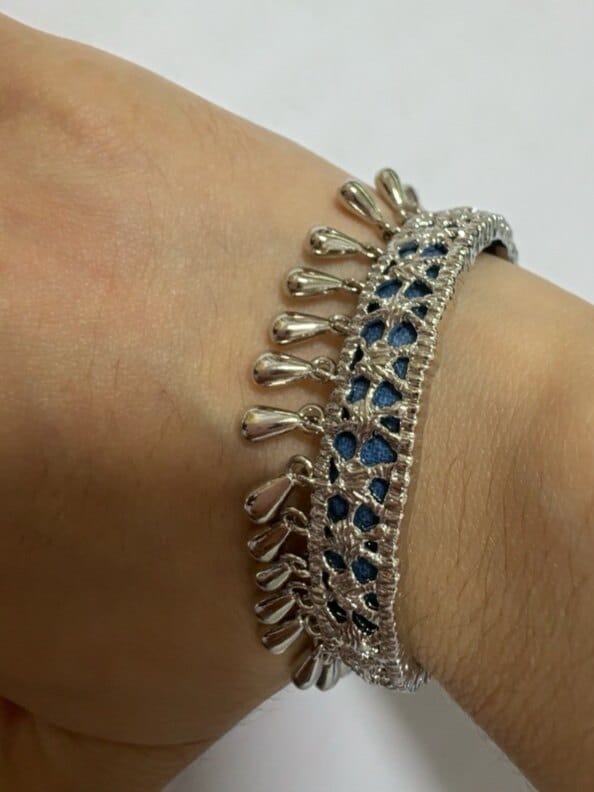 Customer photo review of "MIAO" Platinum Plated Ethnic Tie-Dye Tassel Bangle, Statement Cuff Bracelet