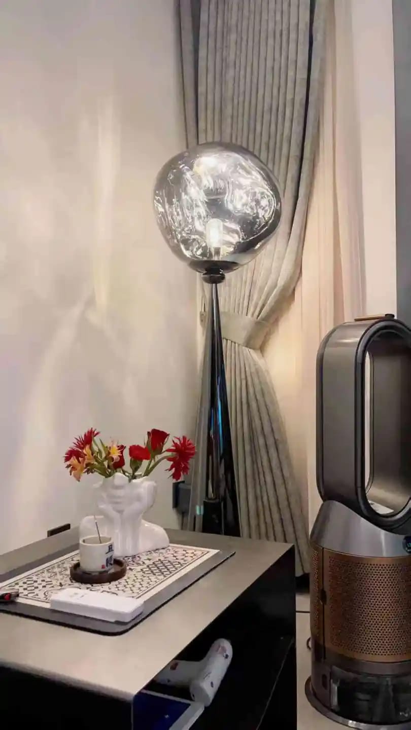 Customer photo review of Floor Lamp, Distorted Acrylic Shade, Conical Steel Stem, 145–155 cm