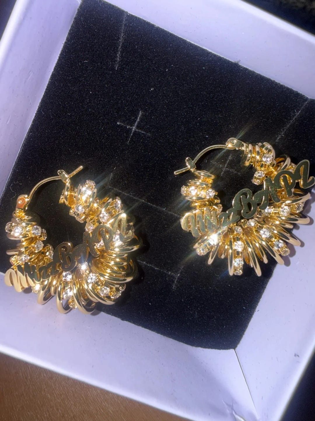 Customer photo review of Custom Sparkle Hoop Earrings