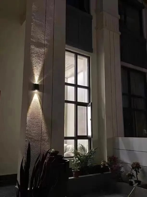 Customer photo review of Up Down Solar Outdoor Wall Light, Tilted Panel, Black, Wall Sconce