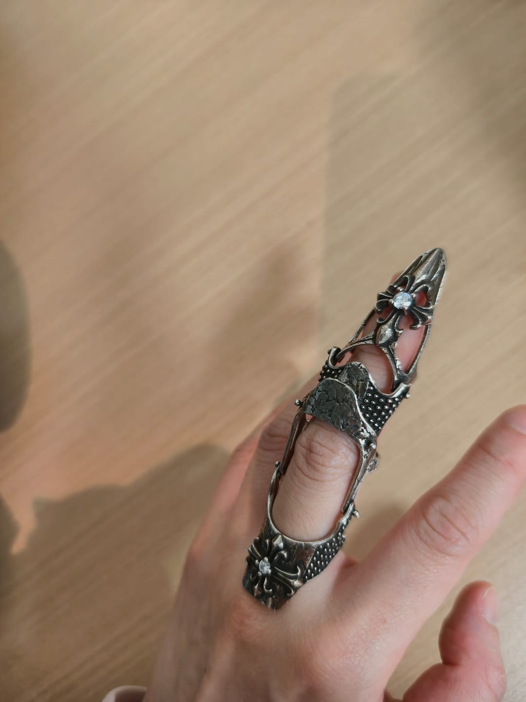 Customer photo review of "Irises" Platinum Plated Gothic Thumb Armor Ring