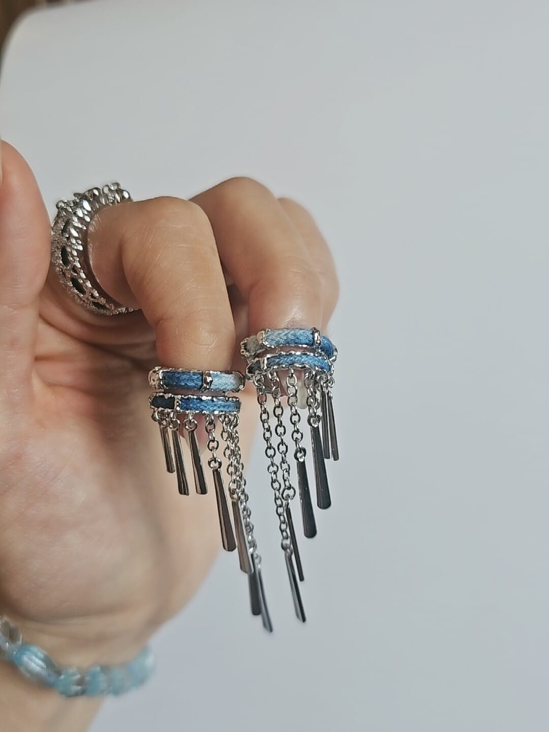 Customer photo review of "MIAO" Platinum Plated Miao Ethnic Tassel Ear Cuffs, Non-Pierced Dangle Earrings
