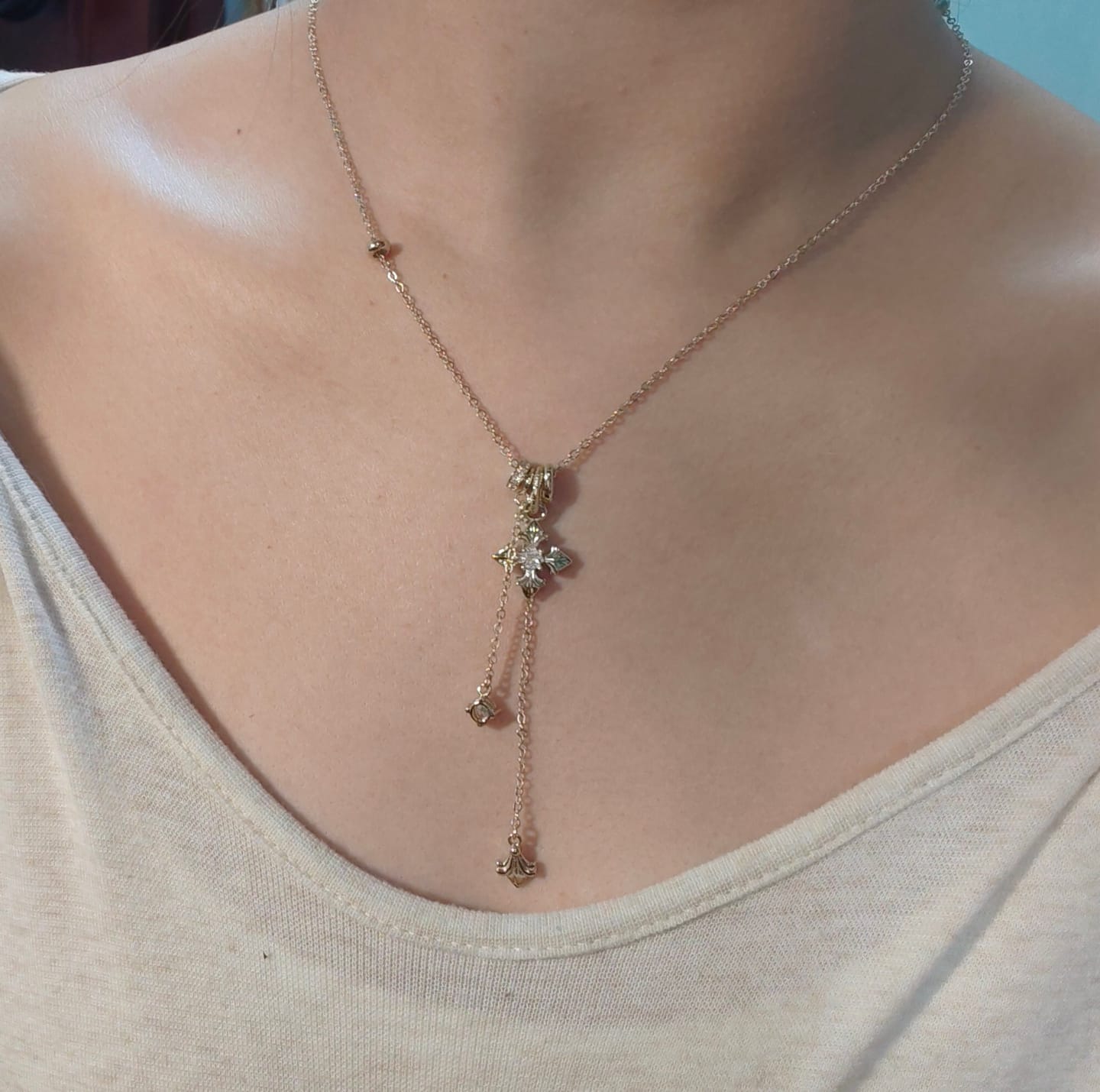 Customer photo review of "Bastet" Vintage Iris Pendant Necklace, with Zirconia