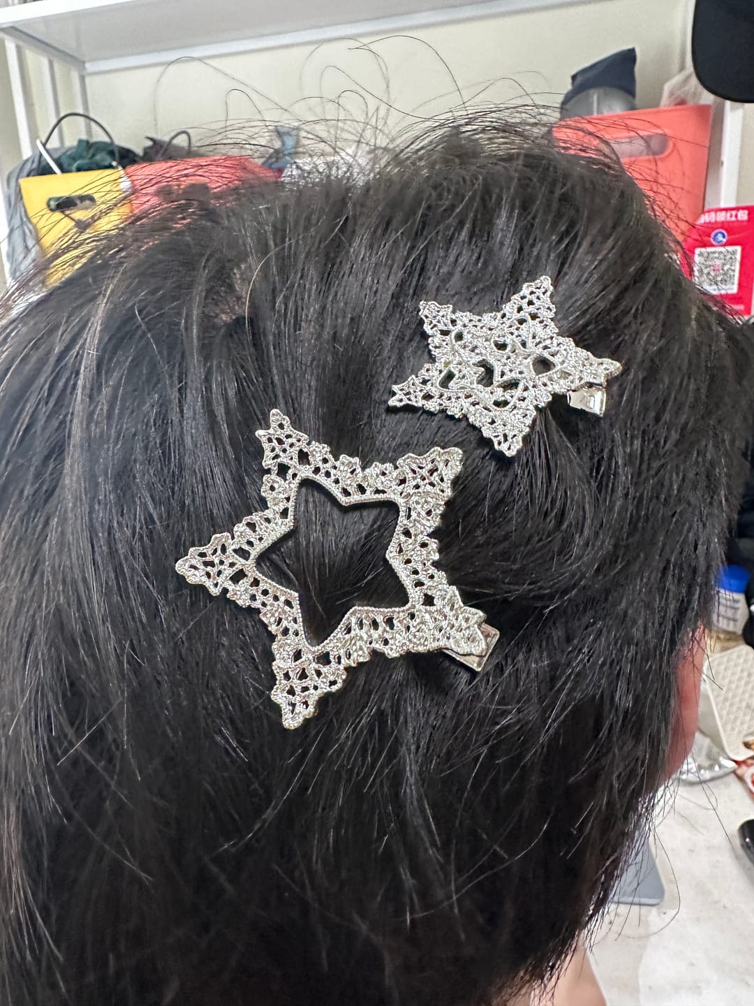 Customer photo review of "STARLIGHT LACE" Rhodium Plated Rococo Star Hair Clip, Statement Barrette