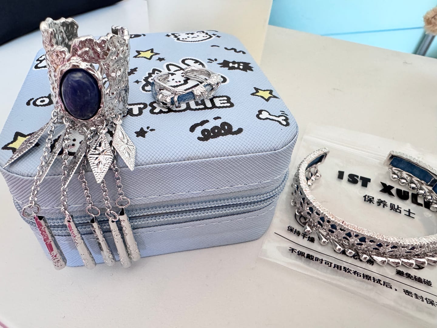 Customer photo review of "MIAO" Platinum Plated Ethnic Tie-Dye Tassel Bangle, Statement Cuff Bracelet