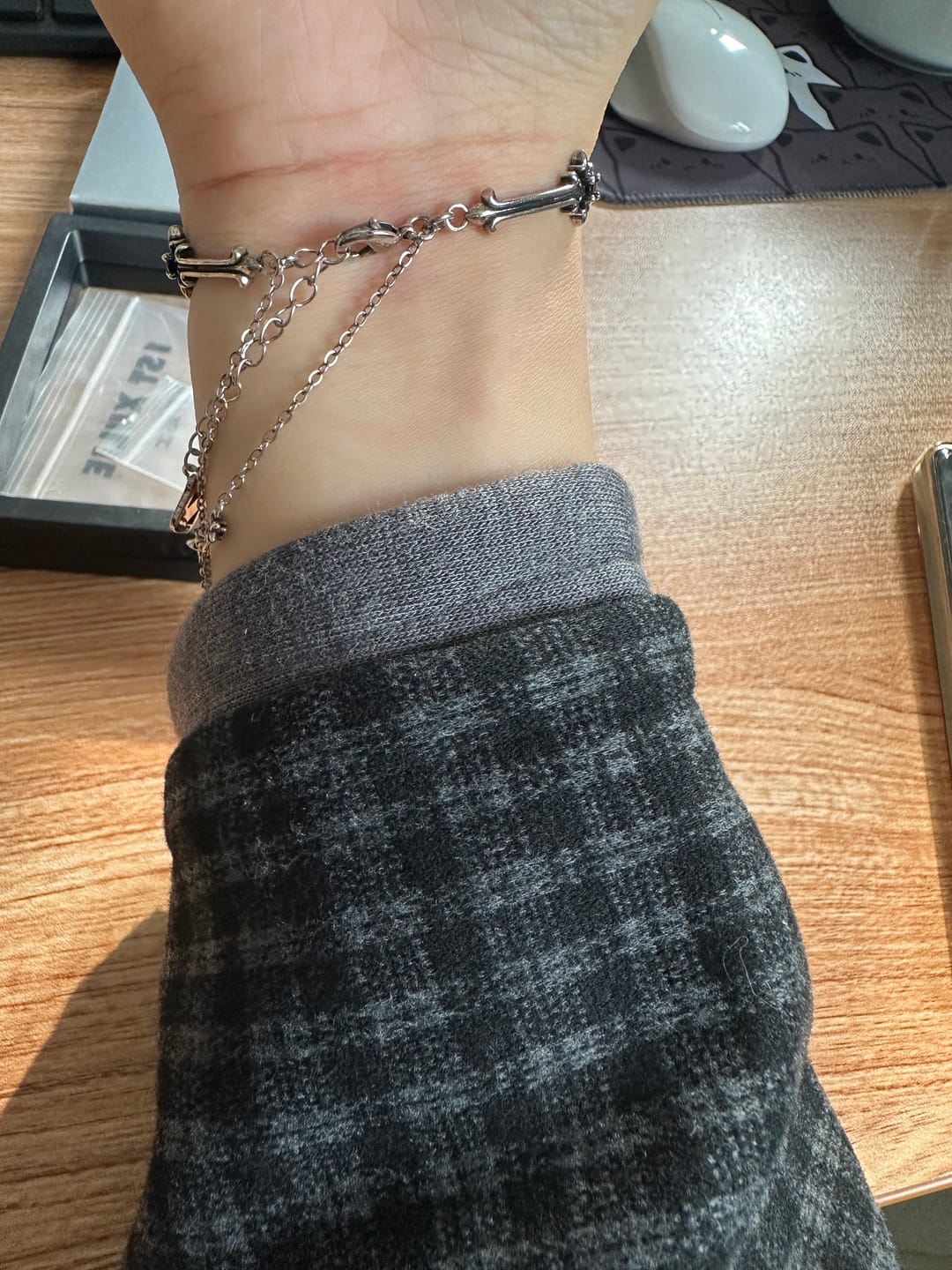 Customer photo review of "FALLEN ANGEL" Antiqued Silver Plated Vintage Fallen Angel Bangle, Statement Bracelet