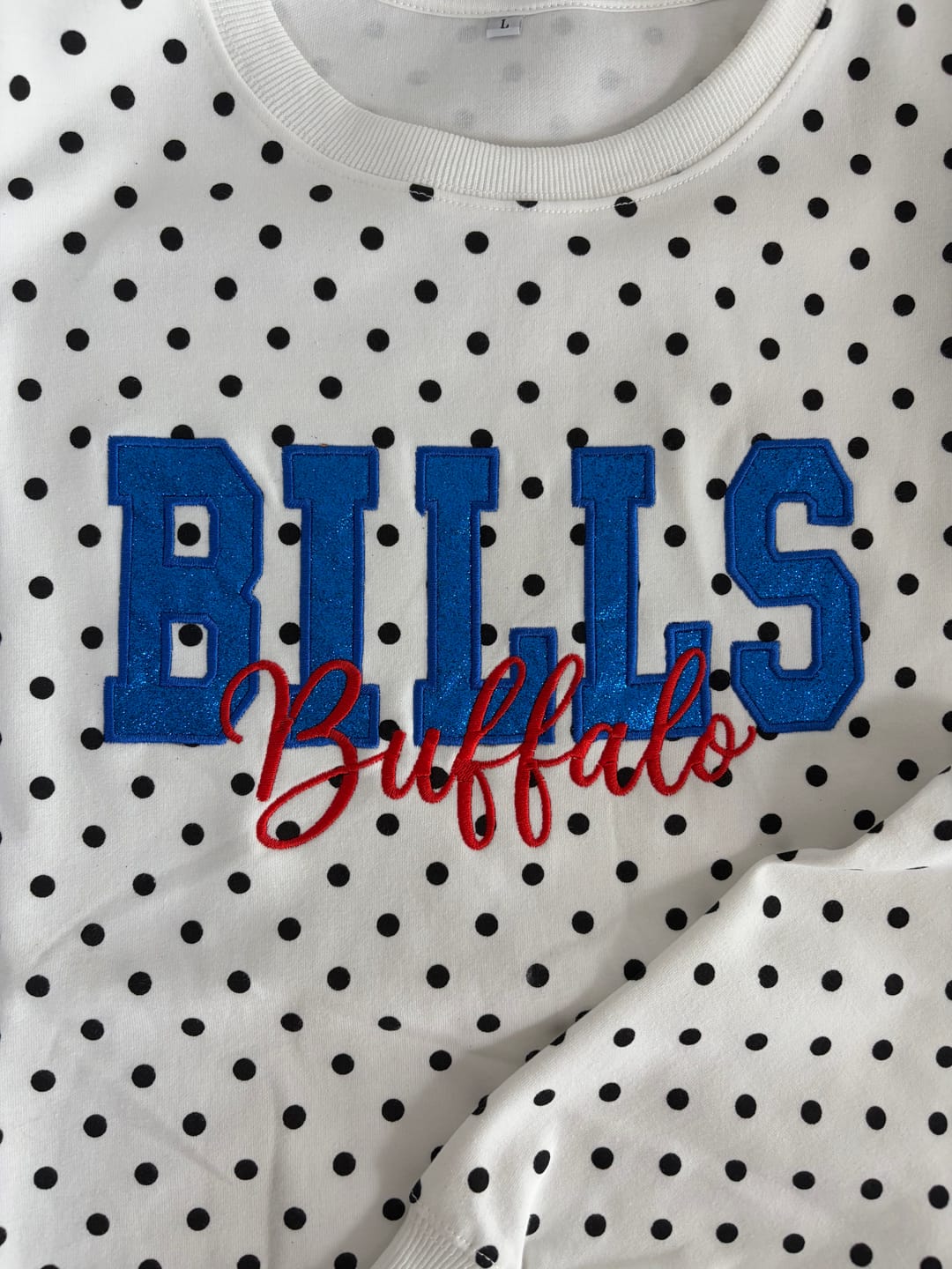 Customer photo review of Custom Embroidered Glitter Vinyl Team Polka Dot Sweatshirt - Game Day Best Gear | Gifts for Sports Mom | Game Day Wear