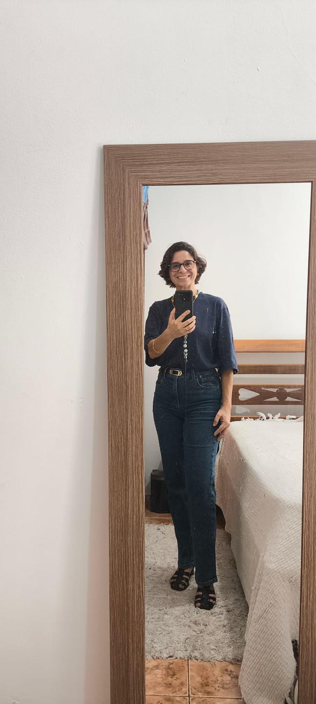 Customer photo review of Calça Jeans Reta Araucária Azul Médio