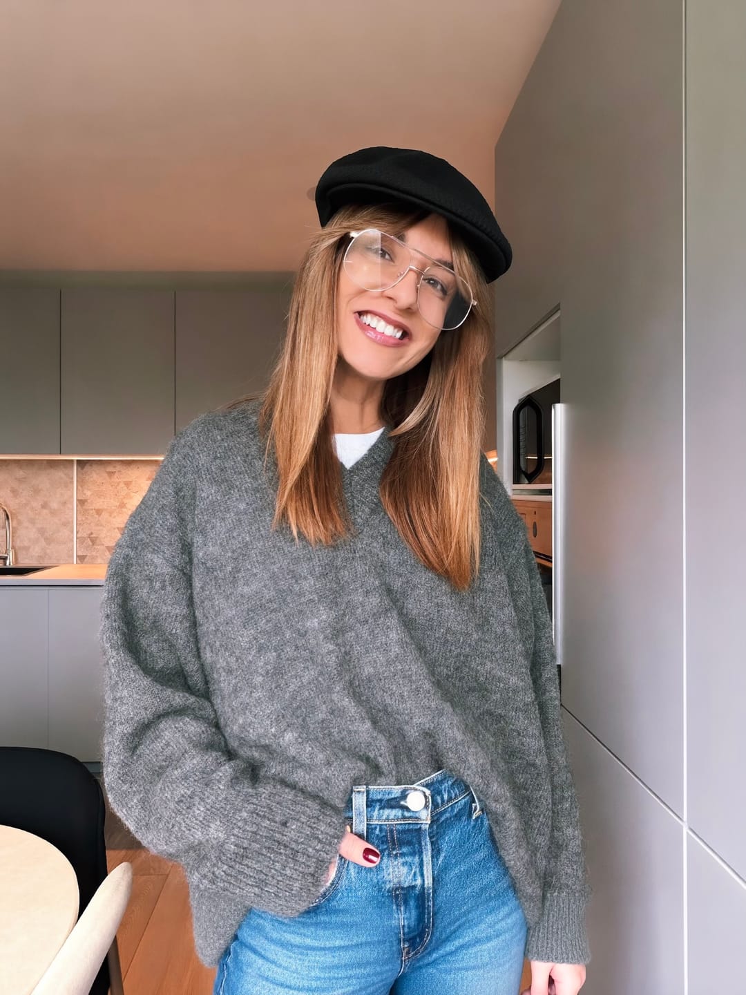 Customer photo review of STOCKHOLM Moheros ir Merino Vilnos Megztinis Tamsiai Pilka
