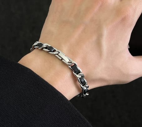 Customer photo review of Cuban Leather Bracelet