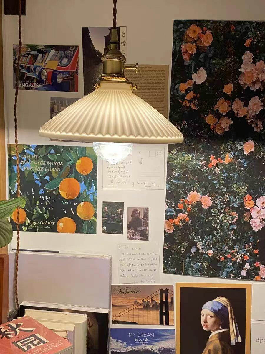 Customer photo review of Swing Arm Wall Light, Wood and Brass, Plug In Wall Sconce