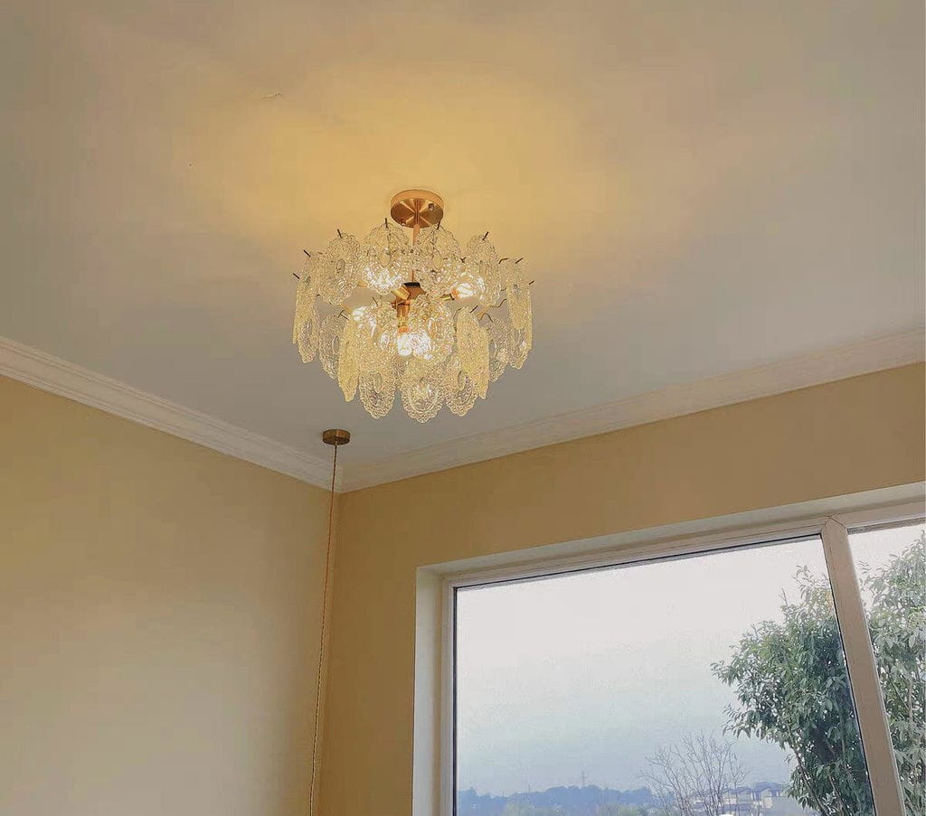 Customer photo review of Gold Glass Pendant Light, Wave Iron Frame, Diamond Textured Shades