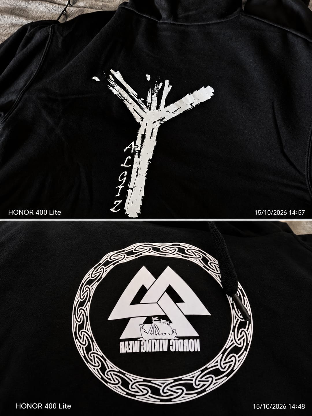 Customer photo review of Wikinger Hoodie Front und Backprint Rune Algiz – Mystischer Schutz-Symbol Kapuzenpullover