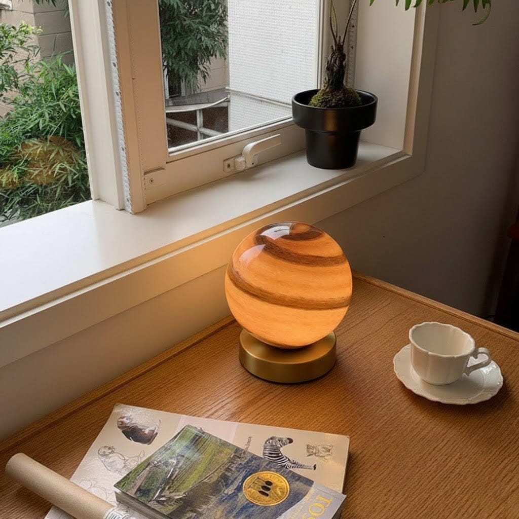 Customer photo review of Swirl Glass Sphere Table Lamp, Brass Base, Bedside Lamp