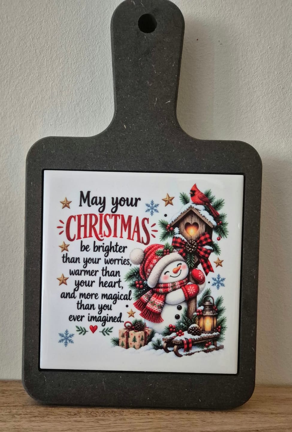 Customer photo review of Nieuw - Houten Kaasplank Vierkant met Tegel glans 10,8 x 10,8 voor sublimatie