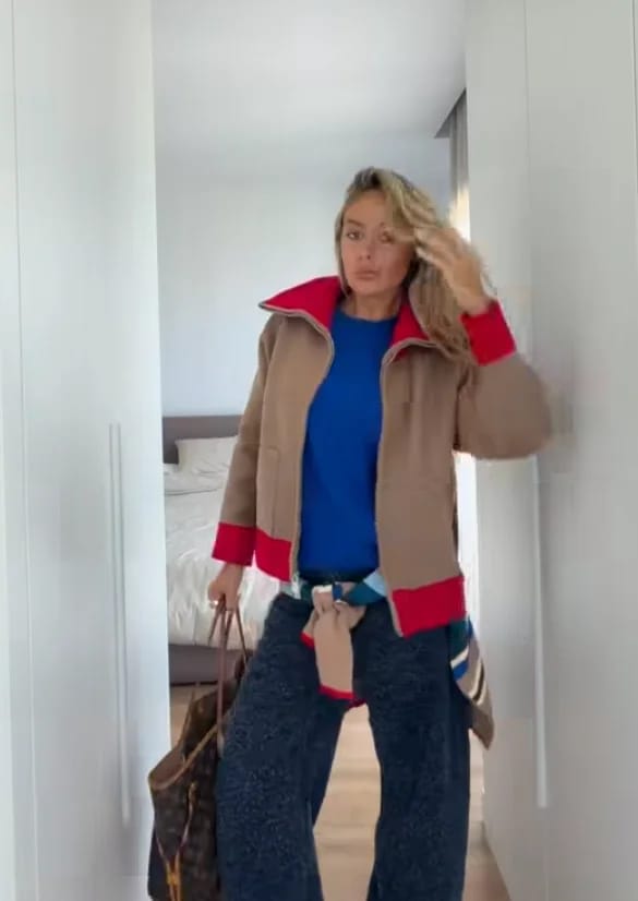 Customer photo review of Sandra Wide Ribbed Collar Color Blocked Cardigan