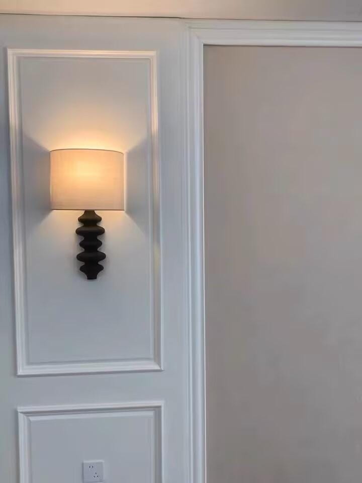 Customer photo review of Corrugated Wood Wall Light, White Linen Shade, Wall Sconce