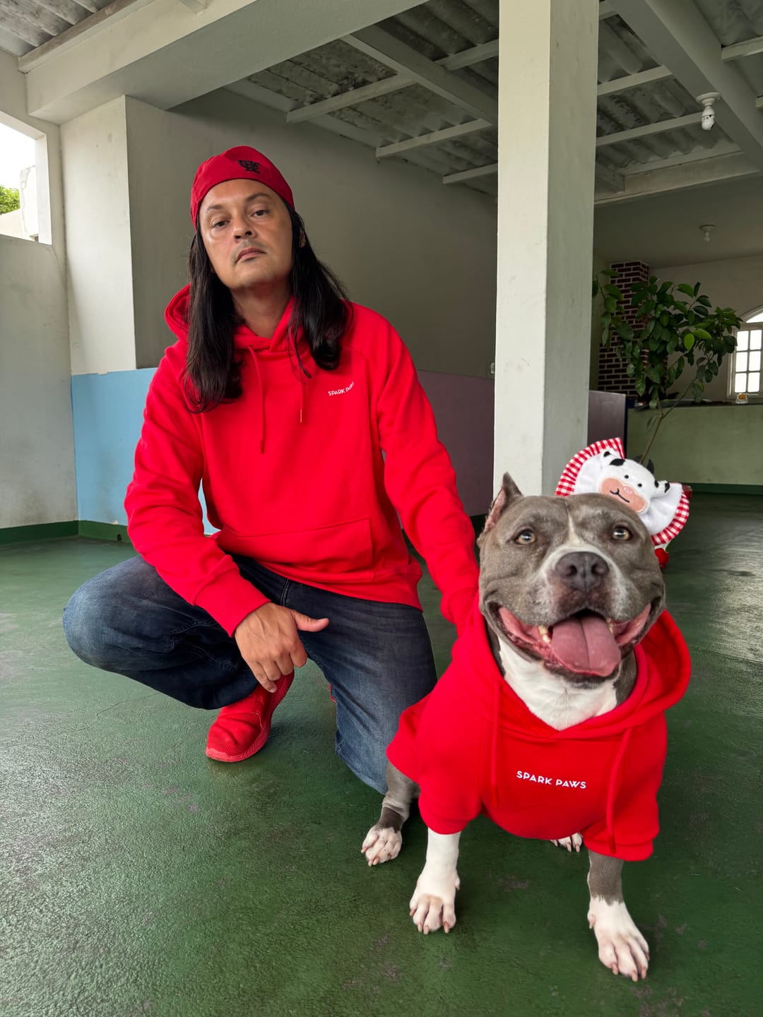 Customer photo review of Essential Dog Hoodie - Crimson Red