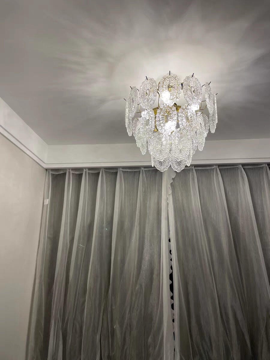 Customer photo review of Gold Glass Pendant Light, Wave Iron Frame, Diamond Textured Shades