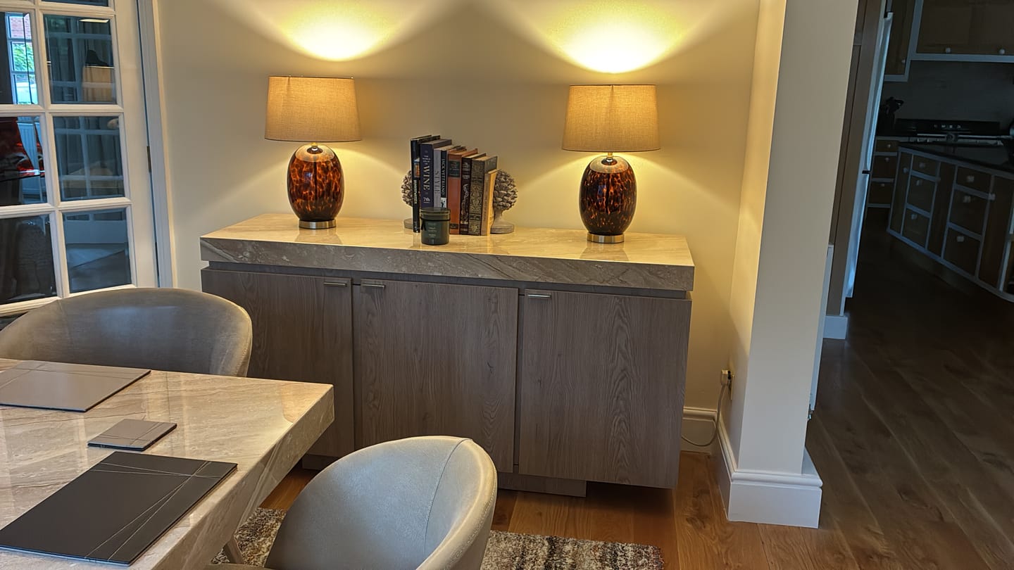 Customer photo review of Tortoiseshell Glass Tall Table Lamp
