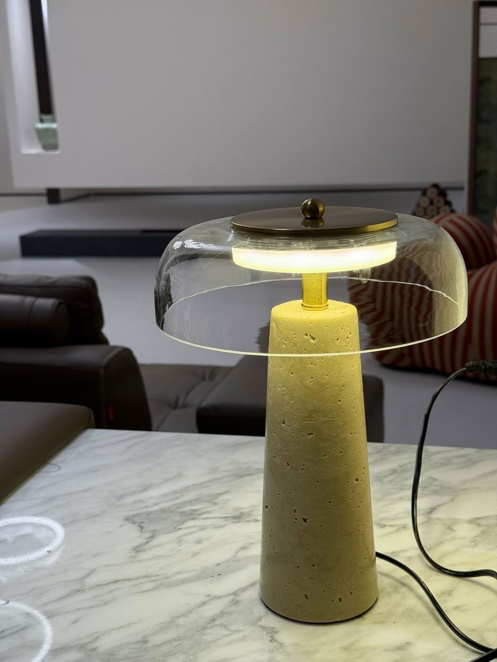 Customer photo review of Travertine Table Lamp with Glass Dome Shade, Plug In, 30 cm