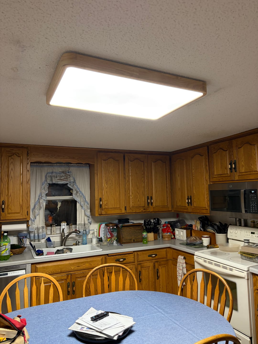 Customer photo review of Rectangle Wooden Dimmable LED Flush Mount Ceiling Light