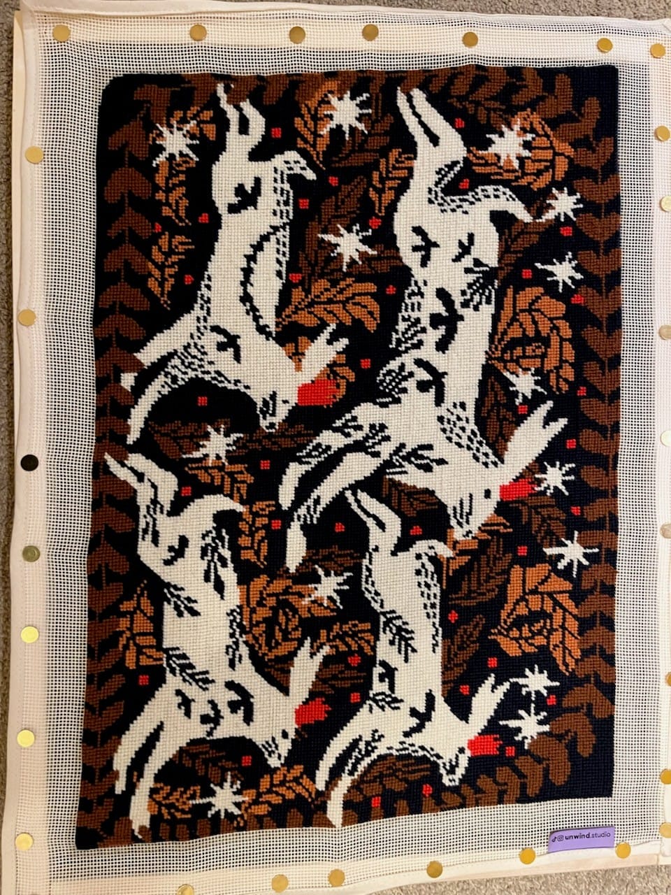 Customer photo review of Hares running in the Night Needlepoint Cushion Kit