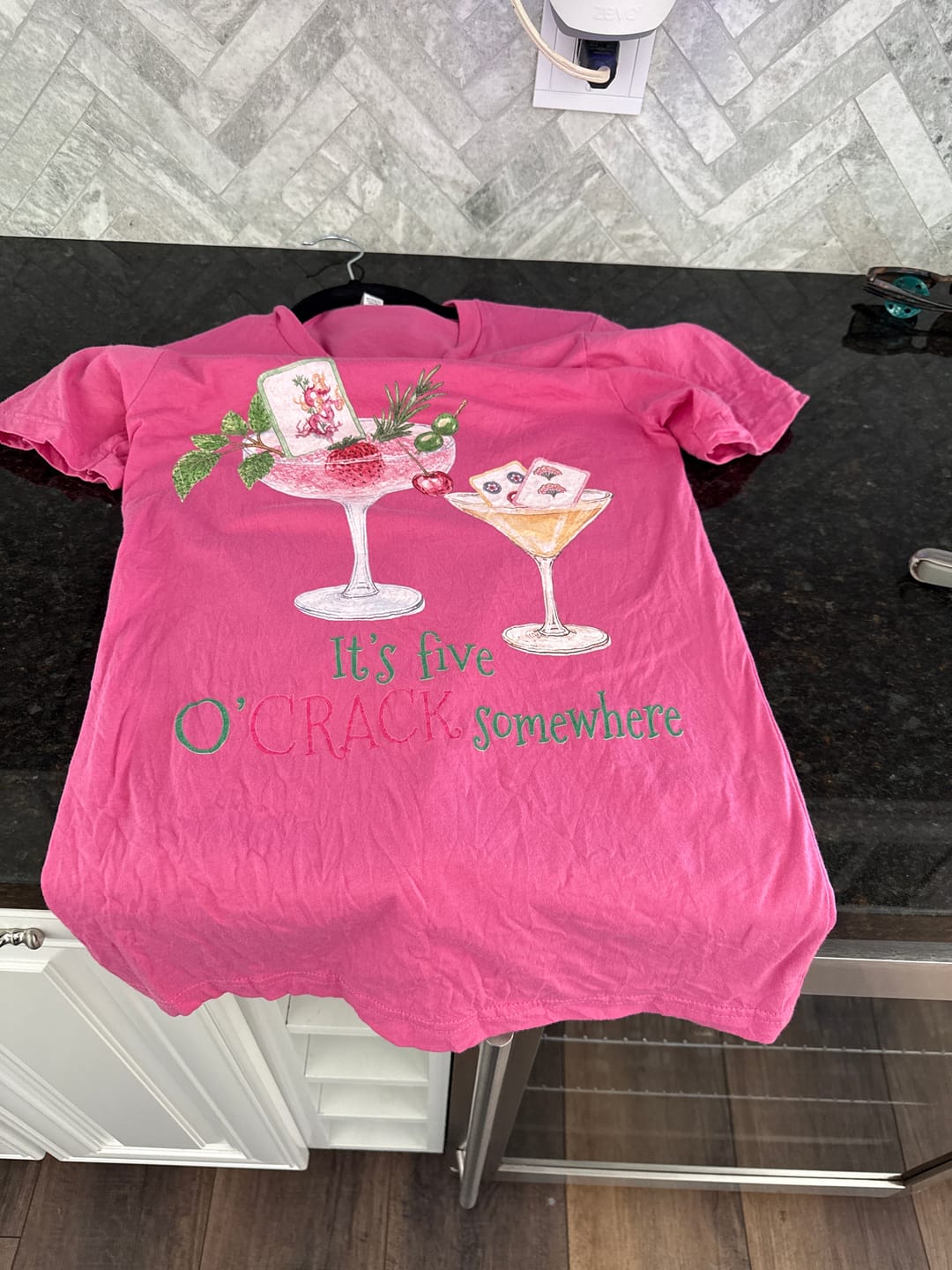 Customer photo review of It’s Five O’Crack Somewhere T-Shirt