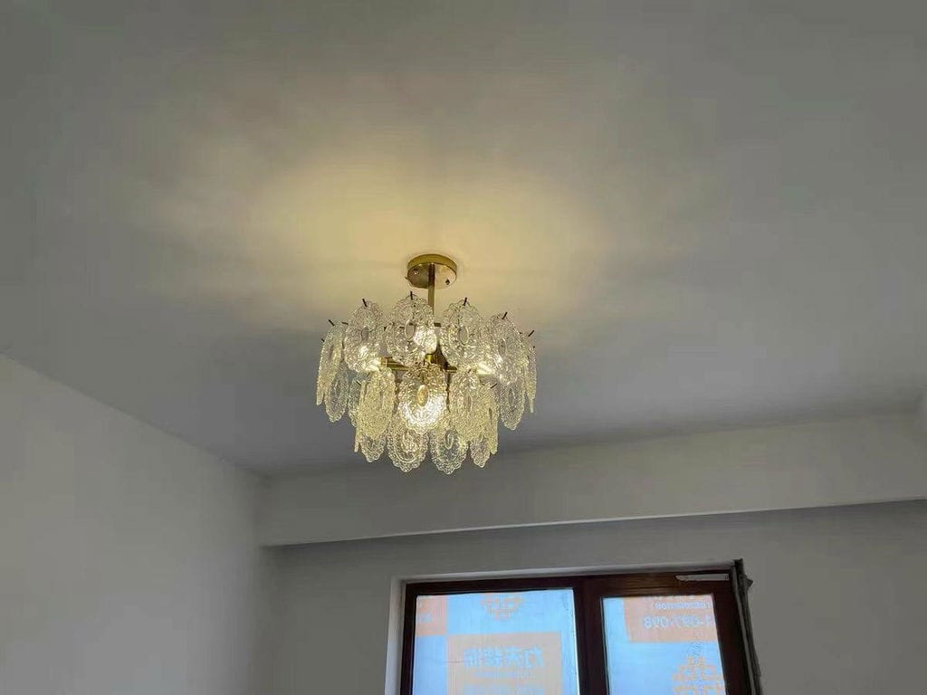 Customer photo review of Gold Glass Pendant Light, Wave Iron Frame, Diamond Textured Shades