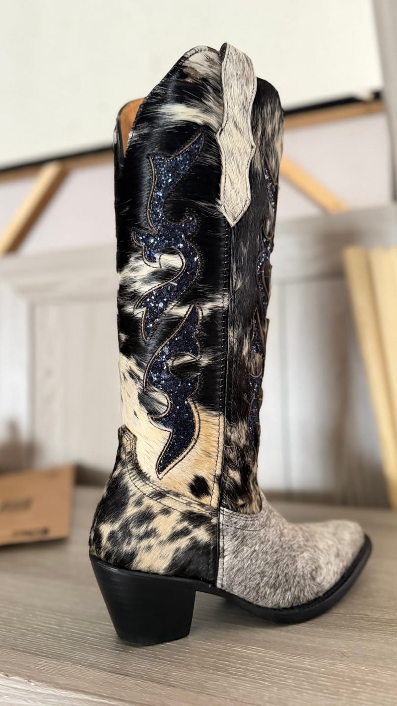 Customer photo review of Cowhide Cowboy Boot with Glitter