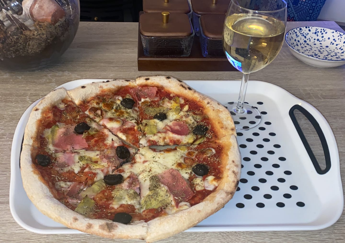 Customer photo review of Topped Ham, Artichoke & Black Olive Pizza