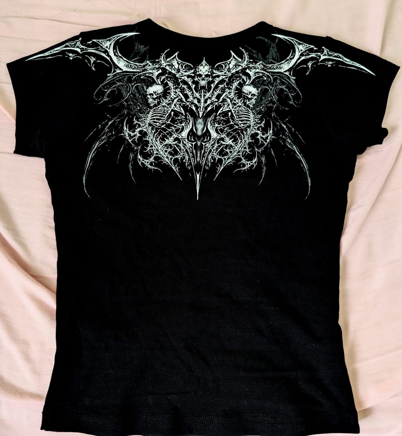 Customer photo review of Women's Death Sigil Baby Tee [VOID BLACK]