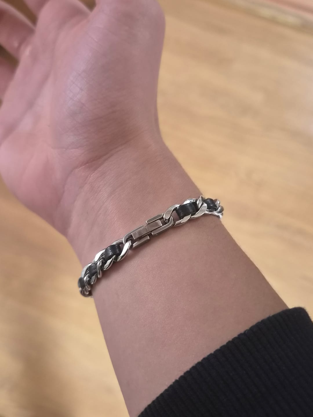 Customer photo review of Cuban Leather Bracelet