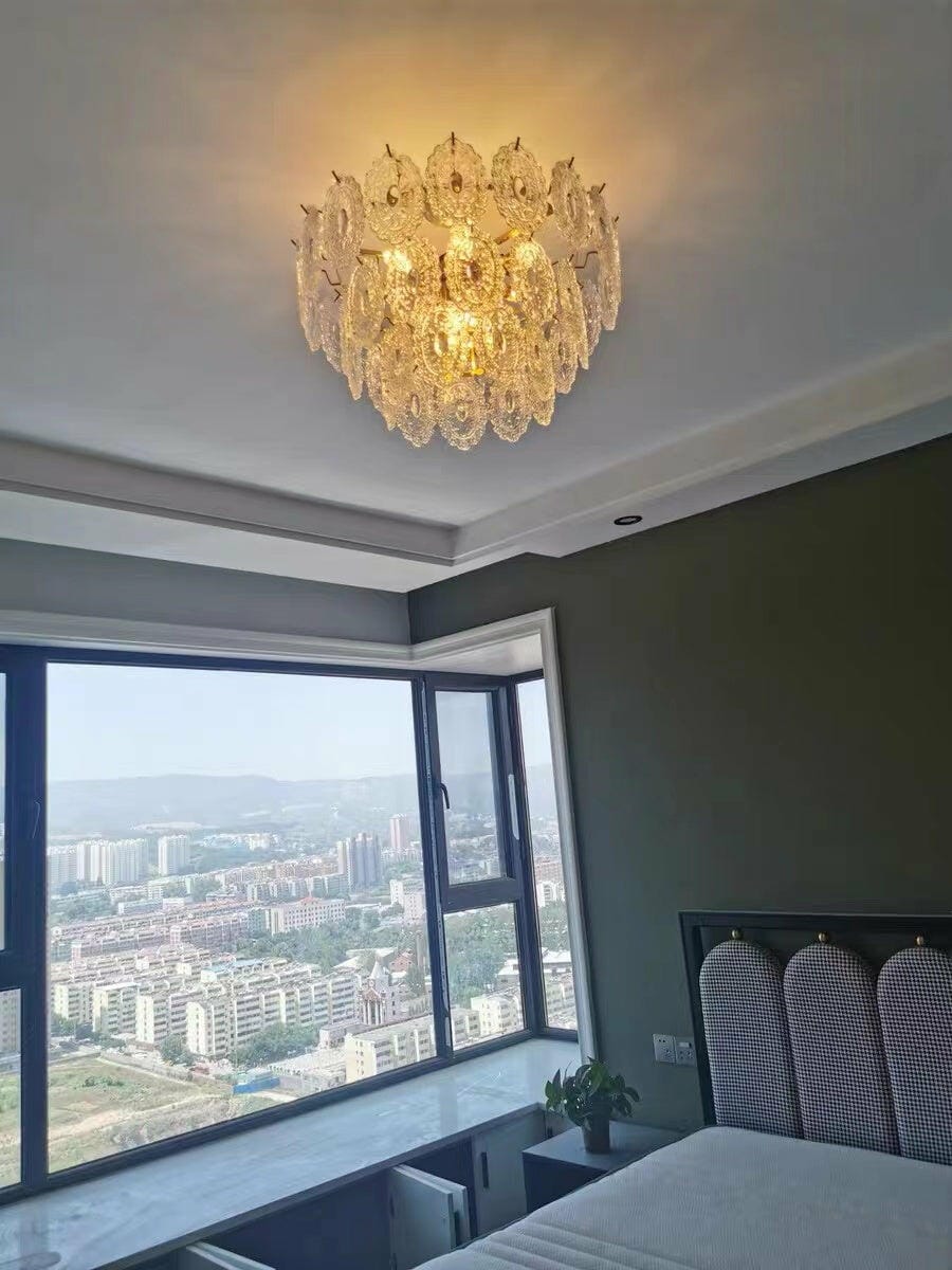 Customer photo review of Gold Glass Pendant Light, Wave Iron Frame, Diamond Textured Shades
