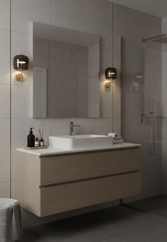 Customer photo review of Waisted Glass Shade Wall Light, Metal Frame, Wall Sconce