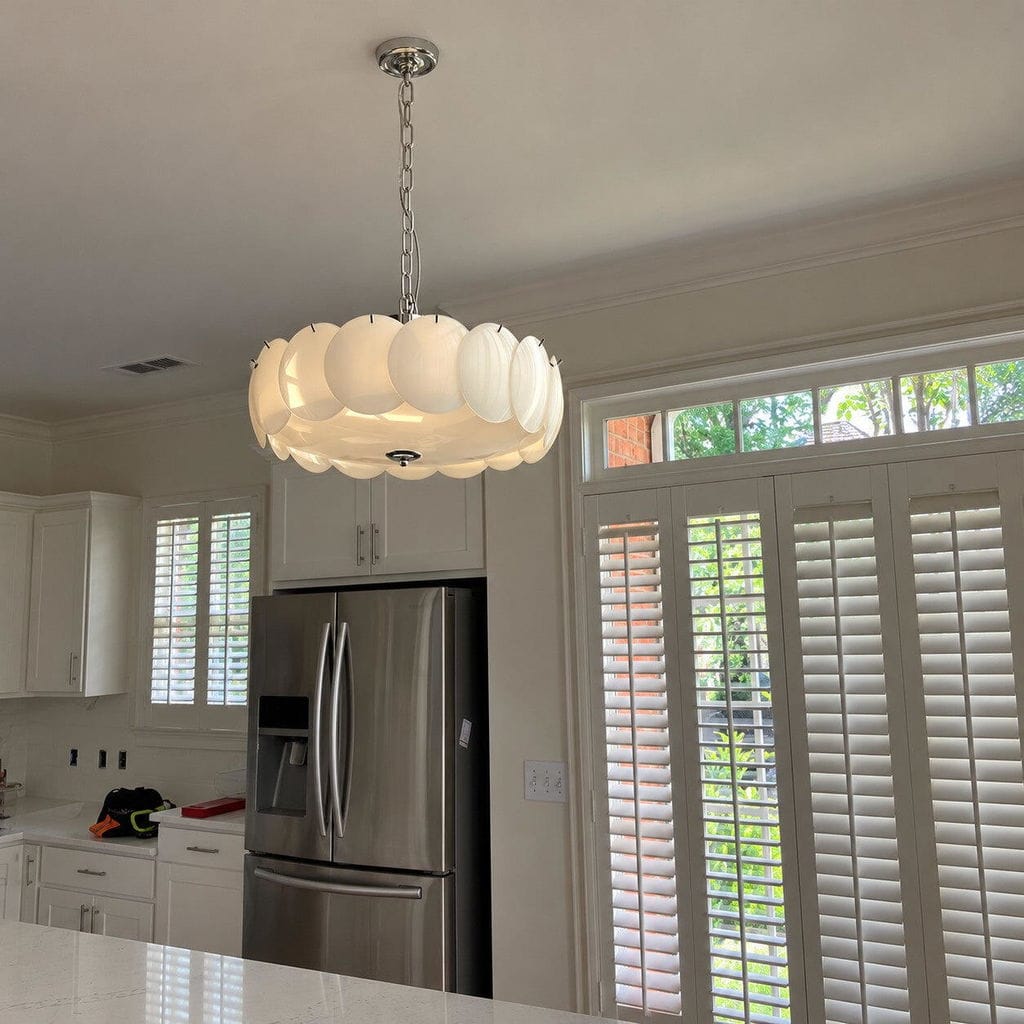 Customer photo review of Round Chandelier, Layered Glass Discs, Refined Iron Frame