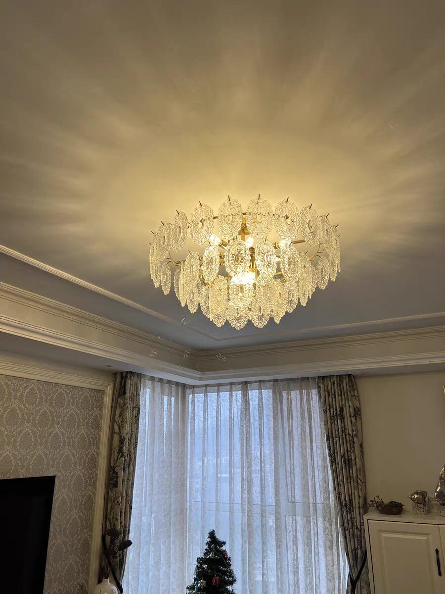 Customer photo review of Gold Glass Pendant Light, Wave Iron Frame, Diamond Textured Shades