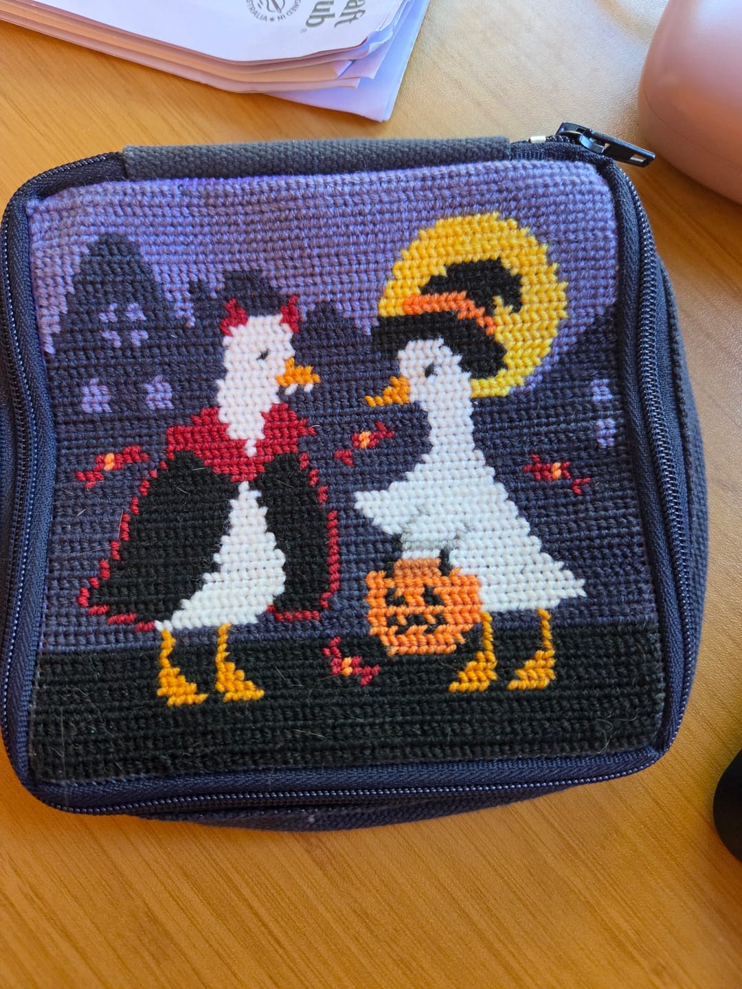 Customer photo review of TOIL AND TROUBLE - Needlepoint Pouch Kit