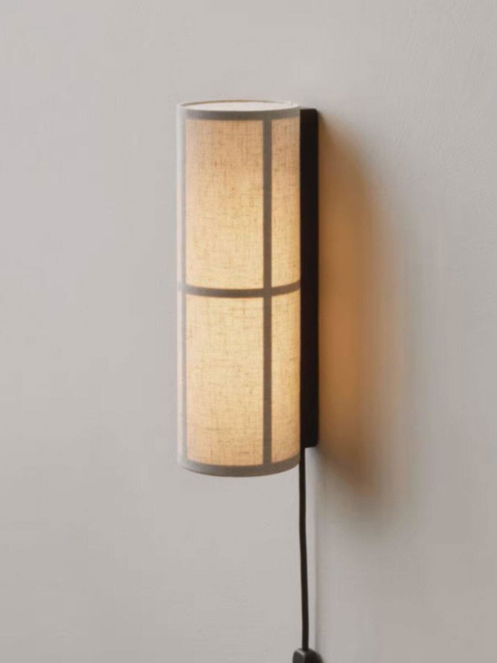Customer photo review of Fabric Cylinder Plug In Wall Light, Black Frame, Wall Sconce