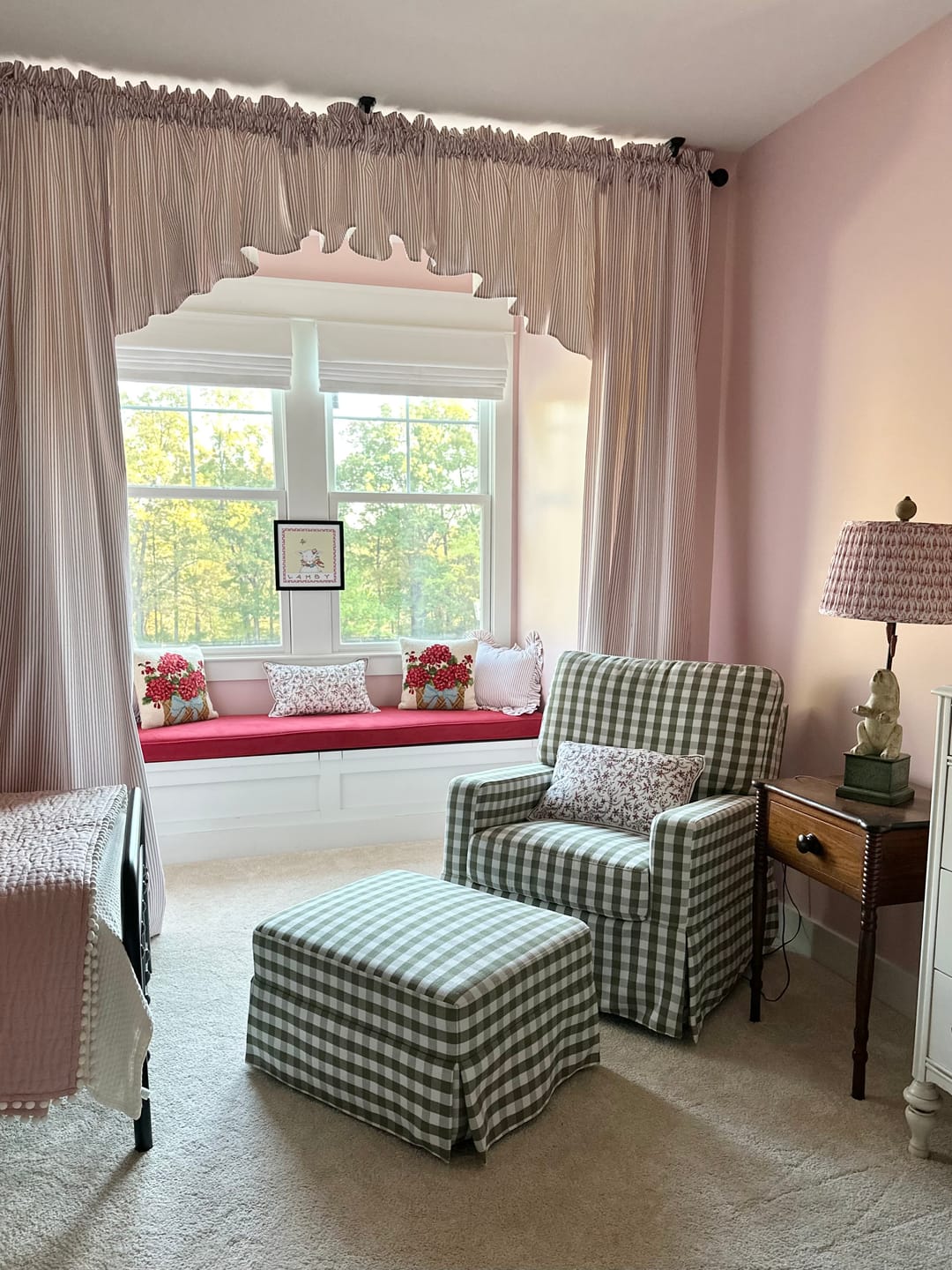 Customer photo review of Rod Pocket Curtains Panels Pair in Classic Pompeian Dark Red Ticking Stripe on White
