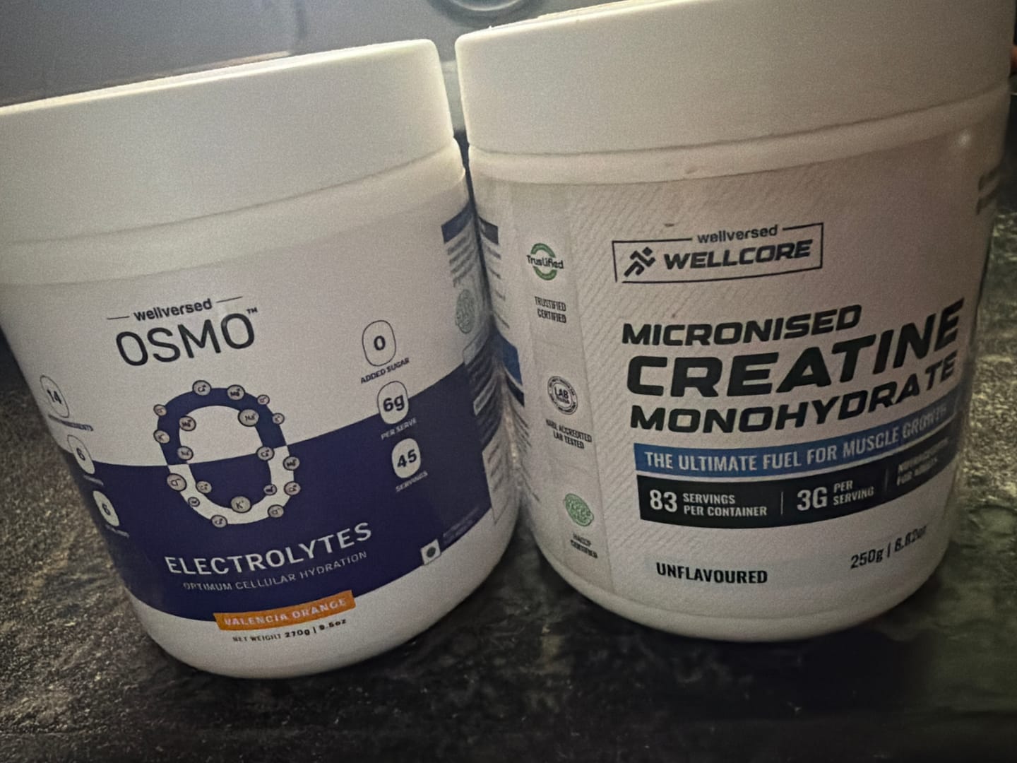 Customer photo review of OSMO - Electrolytes (45 Servings, Valencia Orange) + Wellcore Micronised Creatine Monohydrate (83 Servings, Unflavoured)