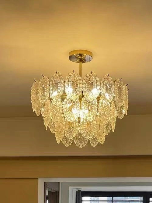 Customer photo review of Gold Glass Pendant Light, Wave Iron Frame, Diamond Textured Shades